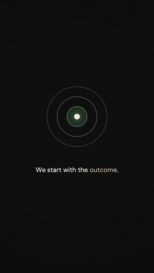 A dot lands at the centre of a target: we start with the outcome.